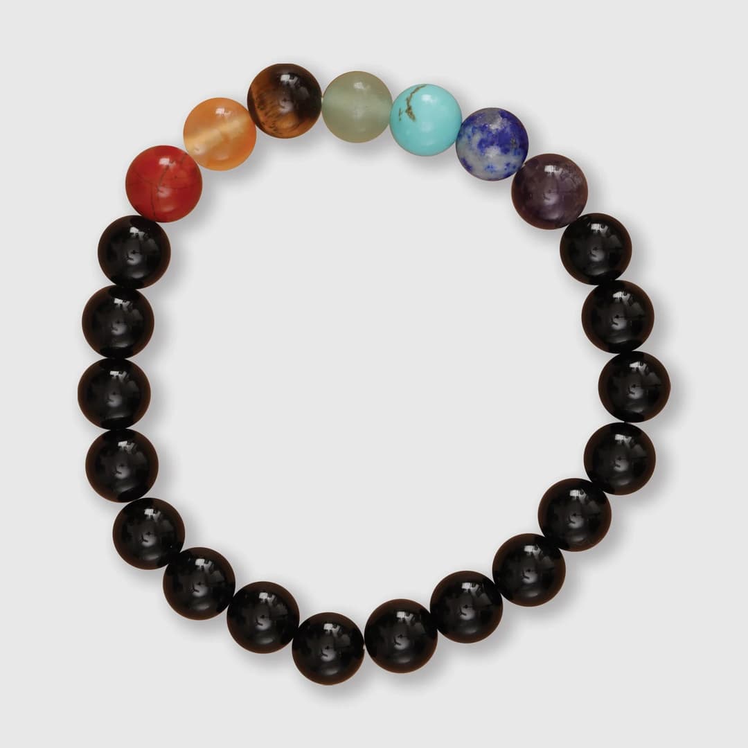 7 Chakra Bracelet with Black Stones image 1