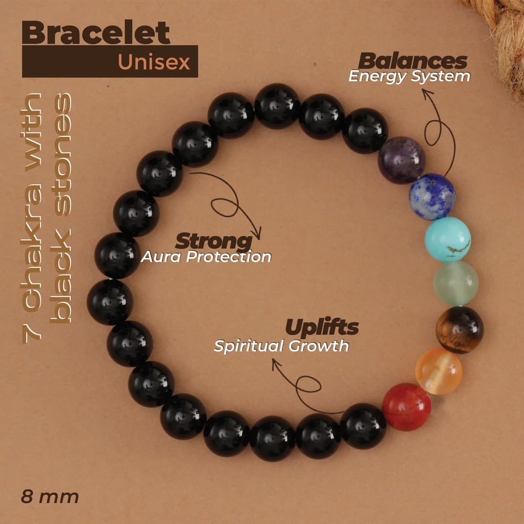 7 Chakra Bracelet with Black Stones image 2