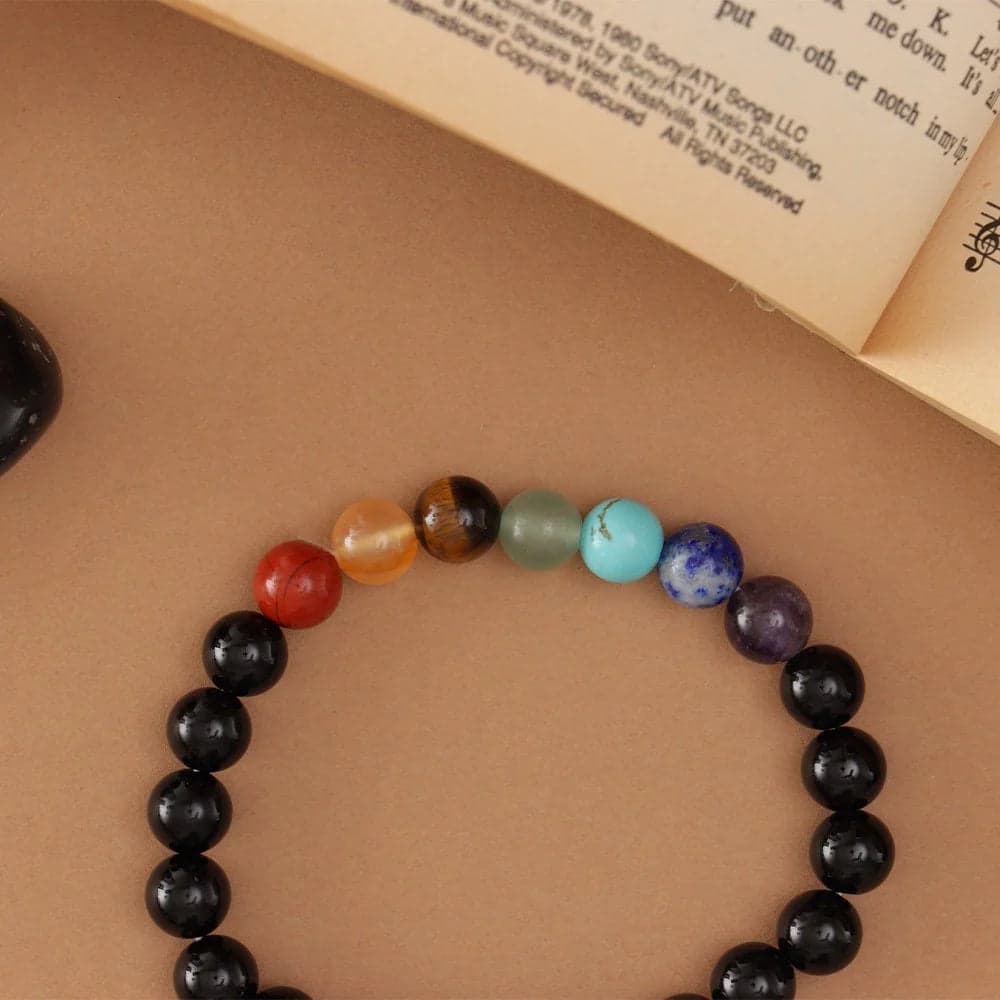 7 Chakra Bracelet with Black Stones image 3