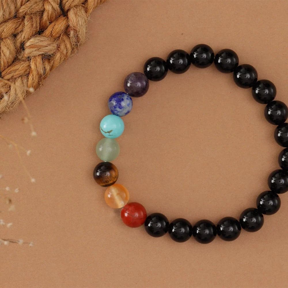 7 Chakra Bracelet with Black Stones image 4