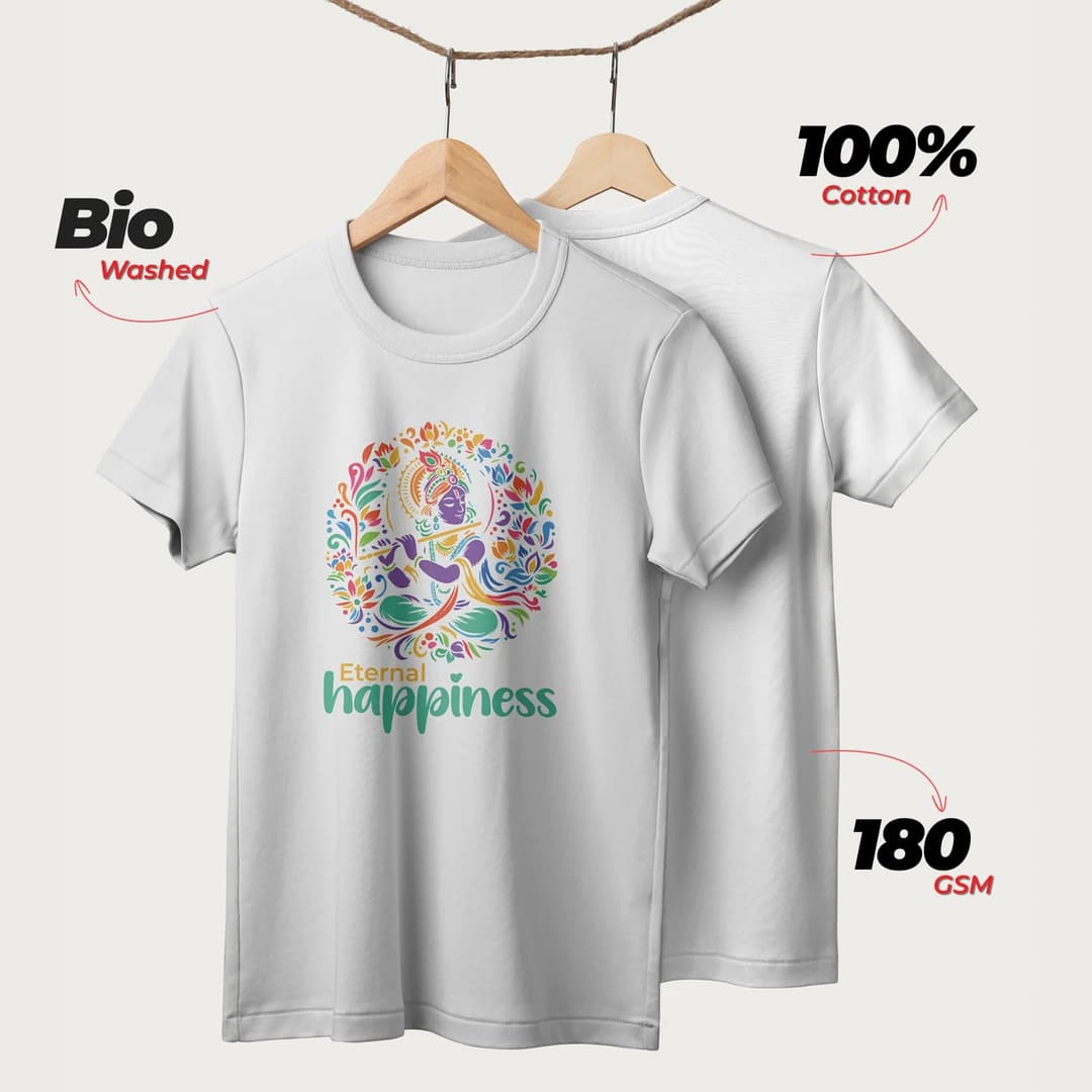 Eternal Happiness | English | Unisex T-Shirt | 100% Cotton | Regular Fit | Spiritual Graphic Tee image 2