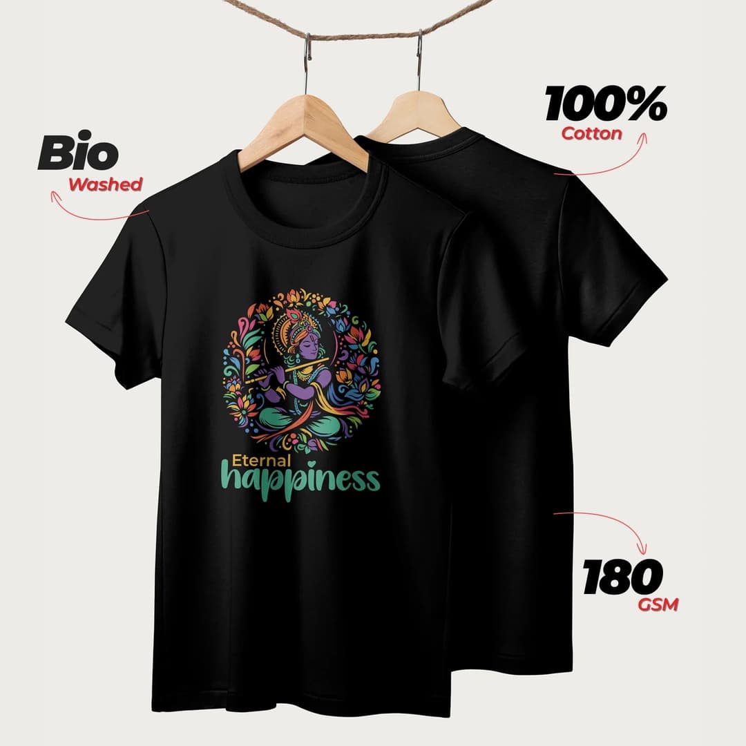 Eternal Happiness | English | Unisex T-Shirt | 100% Cotton | Regular Fit | Spiritual Graphic Tee image 4