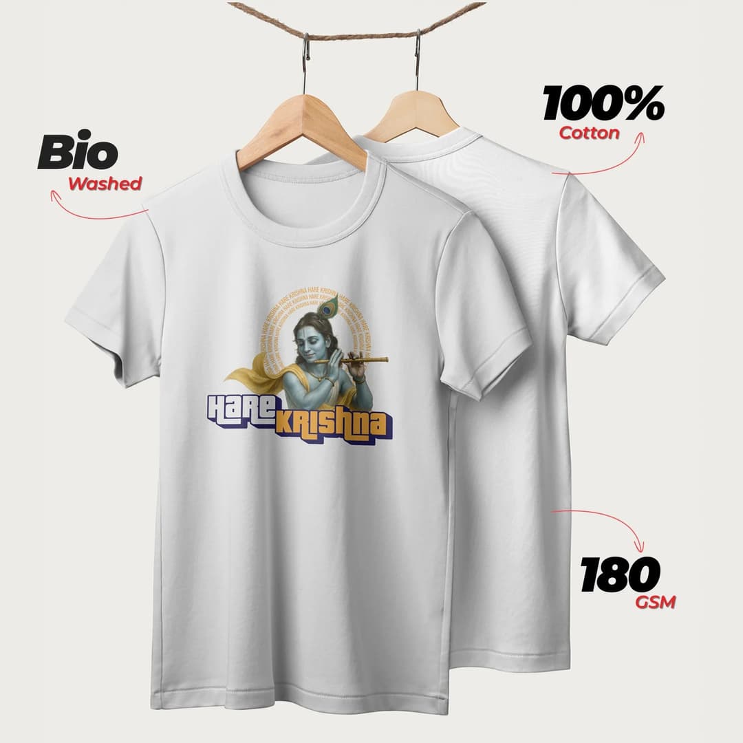 Hare Krishna | English | Unisex T-Shirt | 100% Cotton | Regular Fit | Spiritual Graphic Tee image 2