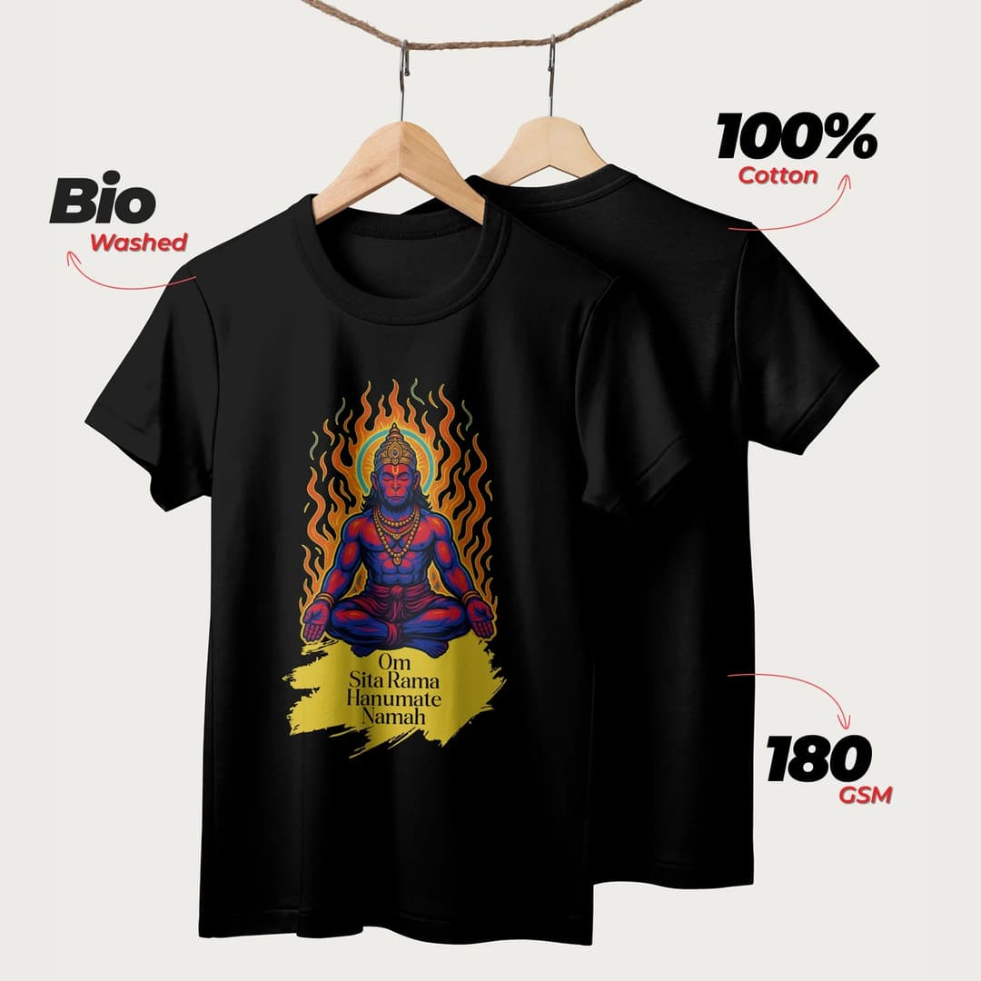 Om Sita Rama Hanumate Namah | English | Unisex T-Shirt | 100% Cotton | Regular Fit | Spiritual Graphic Tee | D1 image 2