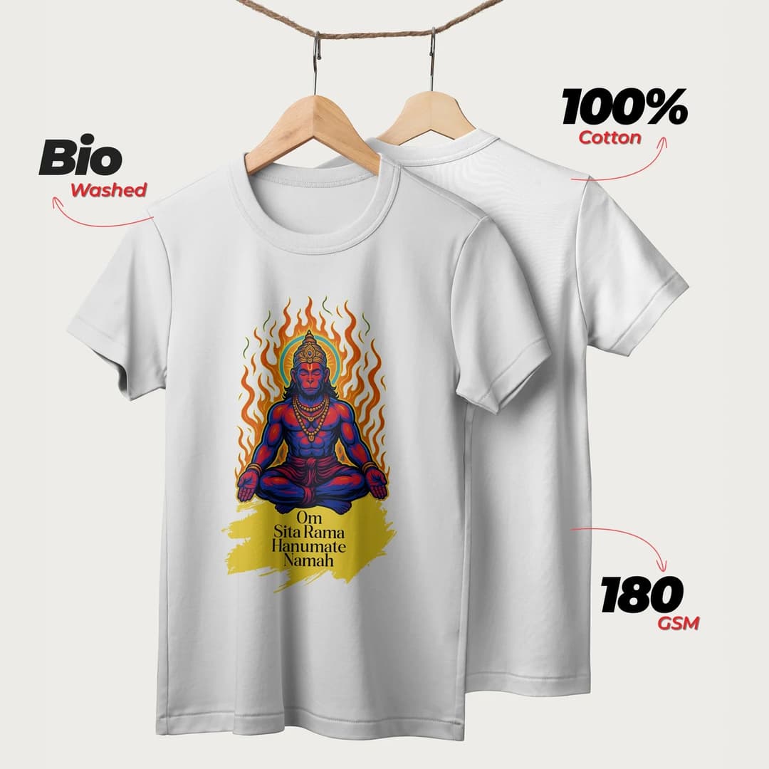 Om Sita Rama Hanumate Namah | English | Unisex T-Shirt | 100% Cotton | Regular Fit | Spiritual Graphic Tee | D1 image 4