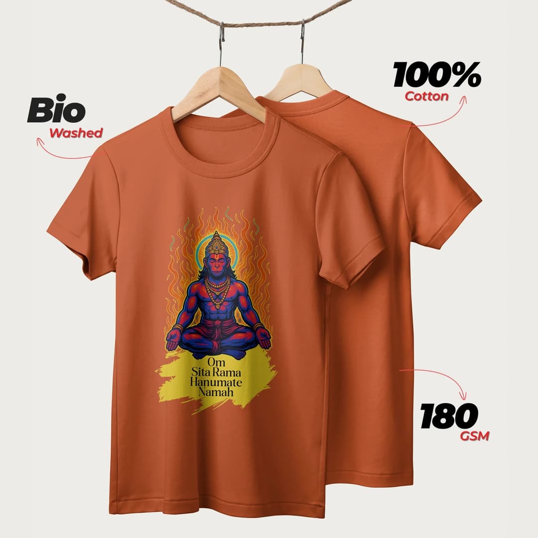 Om Sita Rama Hanumate Namah | English | Unisex T-Shirt | 100% Cotton | Regular Fit | Spiritual Graphic Tee | D1 image 10